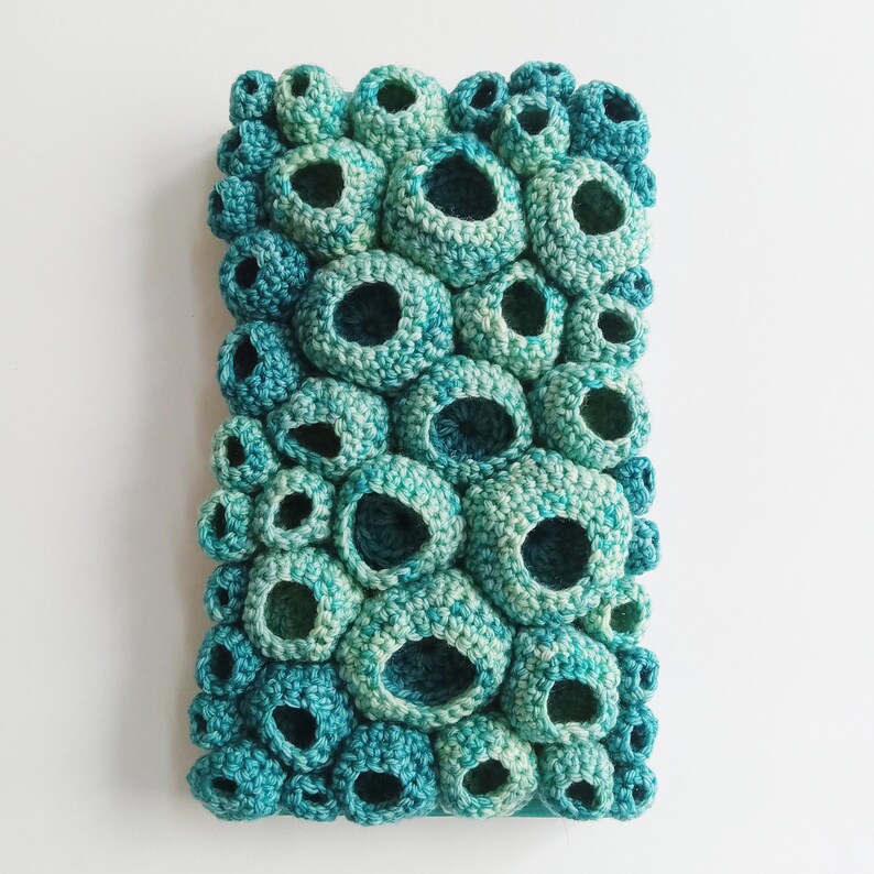 Crochet Wall Art Crochet Art Soft Sculpture Fiber Wall Art Fiber Art Wall Hanging Fiber Wall Art Upcycled Turquoise Crochet Art image 7