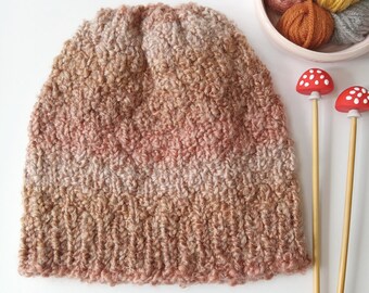 Handknit Collection Beanblossom Beanie Knit Hat || Chunky Cap Toque || Earwarmer Fashion Soft Texture || Vegan Yarn || Pink Rose Blush