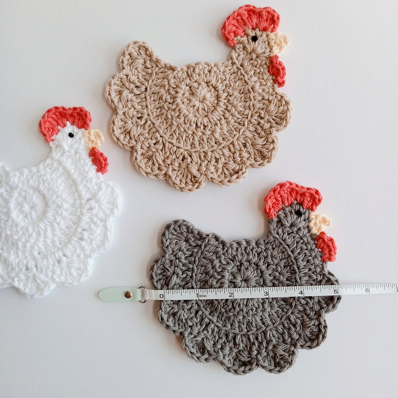 Crochet Chicken Coasters Choose your Colors and Quantity Farmhouse Barnyard Coasters Handmade Country Style Coasters image 6