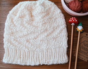 Handknit Collection McCormick's Creek Beanie || Knit Hat Toque Earwarmer || Soft Texture || Vegan Yarn || Soft White Cream Ivory