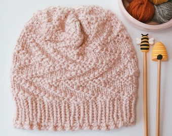 Handknit Collection McCormick's Creek Beanie Knit Hat || Chunky Cap Toque || Earwarmer || Soft Texture || Vegan Yarn || Pastel Light Pink