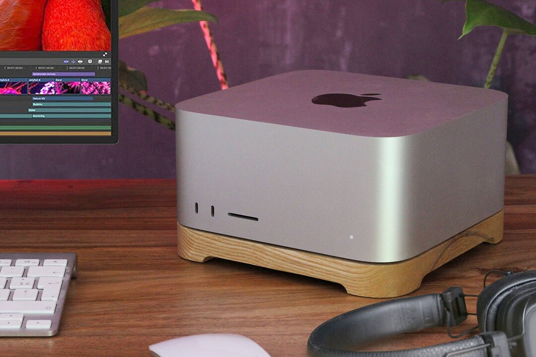 Macstudio Desktop Computer Stand, Solid Wood Base for Apple Computer ...