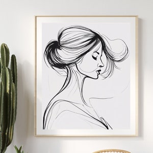 Elegance in Simplicity: Woman’s Silhouette Line Art Print | Black and White Wall Art | Minimalist Female Portrait | Modern Home Decor