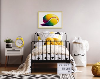 Bright Yellow Tennis Ball Art Print: Modern Sports Decor (Digital Download)