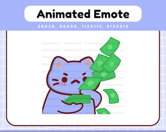 Emoticones de gato en Twitch animados: Kitty Rich donando dinero en un chat de transmisión