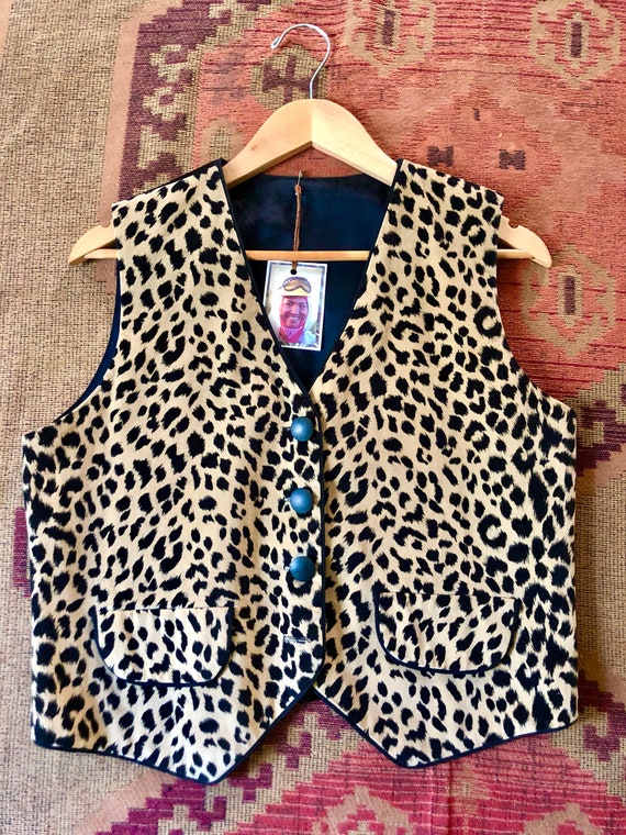 Vintage Animal Print Velour Vest Women's Animal Pr