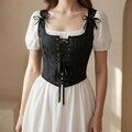 Black Jacquard Corset Top, Bustier with Tie Straps for Dark Academia Witchy Outfi