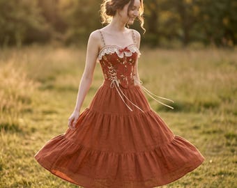 Terrakotta Blumen Korsett Top, Vintage Stil Spitzen Bustier, Cottagecore Mieder, Schnüroberteil Fairycore