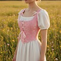 Pink Floral Corset Top, Cottagecore Lace-Up Bustier with Tie Straps
