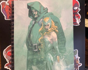 7.5x5 Handmade Marvel Comics Dr Doom Enchantress Sketchbook 50Page, 100GSM Paper for Comic Book Fans & Artists Gift Marvel Rivals
