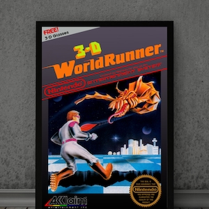 Framed 8.5x11 3-D WorldRunner Vintage NES Art Vintage Nintendo Wall Decor Gamers Collectors, RPG, Snes, Retro print, Retro Gaming Print