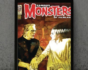 Framed 8.5x11 Bride of Frankenstein Art Print 1974 Famous Monsters Magazine Cover Vintage Horror Decor