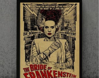 Framed 8.5x11 Bride of Frankenstein 1935 Movie Poster - Famous Monsters Magazine Wall Art - Collectible Horror Decor