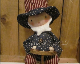 Americana Uncle Sam doll boy stars and stripes Whimsical farmhouse spring summer cottage decor chic shabby primitive creepy cute Farm Quirky