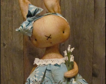 Farmhouse brown Bunny rabbit doll Whimsical woodland animal spring summer cottage chic shabby primitive creepy cute Farm Quirky standing