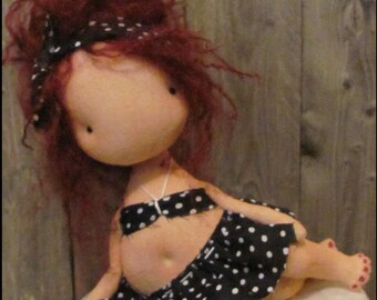 Nautical Beach girl doll Black bikini Whimsical farmhouse Coastal decor summer cottage decor chic shabby primitive creepy cute Farm Quirky