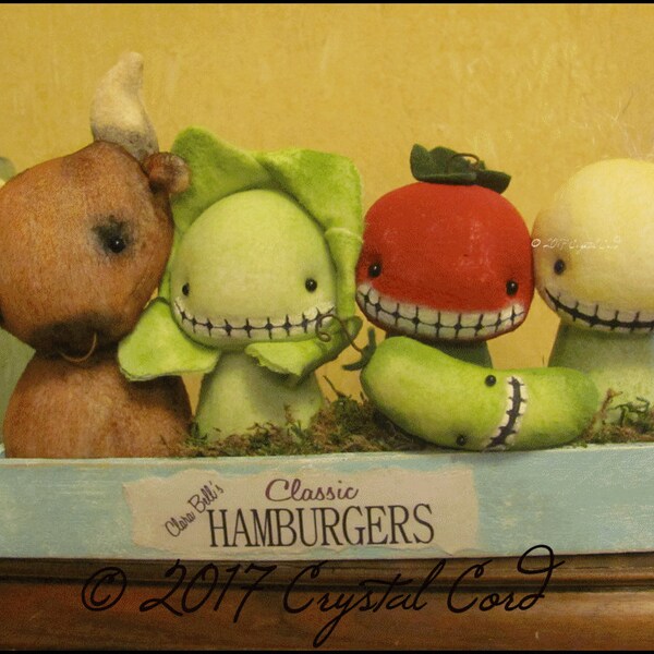 Farmhouse Anthropomorphic Pickle tomato lettuce onion cow Whimsical cottage chic  kitchen primitive creepy cute country Farm Quirky