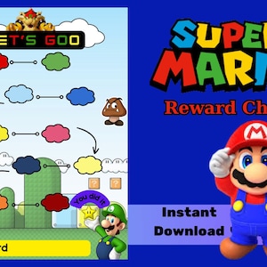 Super Mario - tableau des récompenses, tableau des récompenses pour enfants, tableau des autocollants Super Mario, tableau des récompenses de la formation Super Mario, tableau des récompenses Toodler
