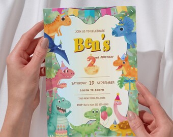Personalised dinosaur Birthday Invitation, Cute Dino Birthday Invitation, Printable Kids Birthday Invitation, Dinosaur Part