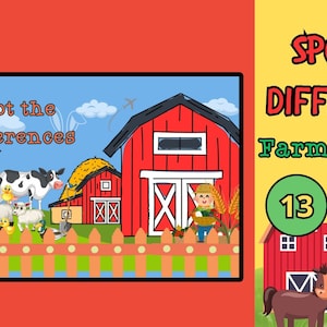 Spot the differences - Farm Animals, kids digital activity pdf