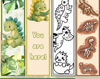 Dinosaur Coloring Bookmarks for Kids | Printable Reading Tracker (Digital Download)