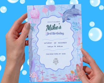 Personalized Under the Sea Birthday Invitation | Ocean Birthday Party Invite | Kids Sea Animal Invitation | Editable Birthday Invite