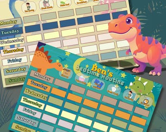 Dinosaur Routine Chart for Kids, Morning Bedtime Visual Schedule (PDF)