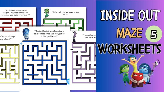 Inside out Maze Worksheets for Kids - Printable Educational Activity, Fun Mazes for Children