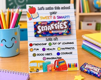 Back to School Smarties Candy Holder Gift Tag, Teacher Appreciation Printable, Sweet and Smart School Year Card, First Day of School Student