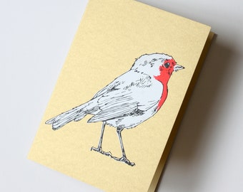 Robin on Gold Hand Screen Printed Christmas Greeting Card by Fiona Hamilton