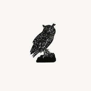 Owl wood engraving fine art original print, handprinted original limited edition woodcut by Fiona Hamilton