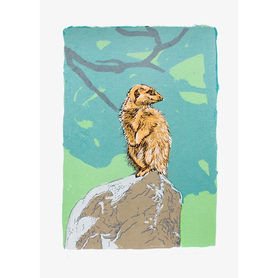 Meerkat Limited Edition Screen Print by Fiona Hamilton