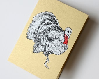 Turkey on Gold Hand Screen Printed Christmas Greeting Card by Fiona Hamilton