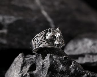 Handgefertigter Ring im Jörmungandr mit Wolfskopf Jörmungandr, Nordische Stärke, Keltischer Knoten Schmuck, Einzigartiges Weihnachtsgeschenk