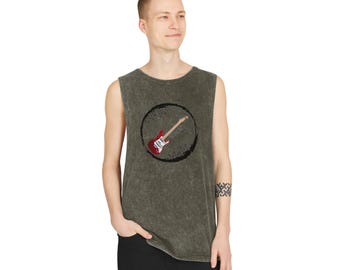 Camiseta sin mangas Rock n' Roll Stonewash: gráfico de guitarra unisex