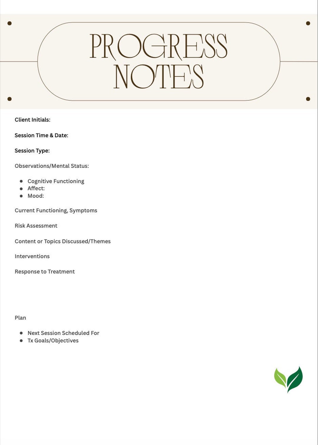Intervention Session Progress Note Therapy Session Progress Note Template - Etsy