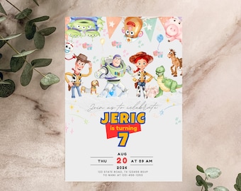 Toy Story Geburtstagseinladungsvorlage, bearbeitbare digitale Einladung (5x7)
