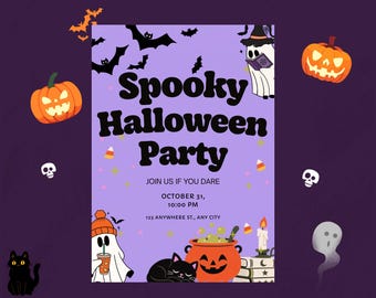 Halloween-Party-Einladung, druckbare und digital bearbeitbare gruselige Geister-Einladung, Halloween-Einladung für Kinder, Sofort-Download, Handy-Einladung