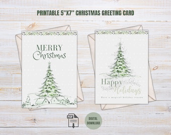Druckbare Weihnachtskarte: Pine Tree Design (PDF Digital Download)