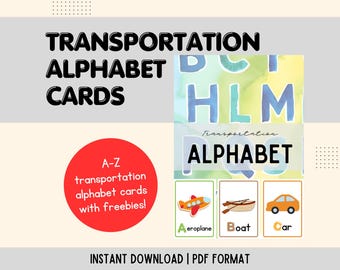 26 ABC Transportation Alphabet Flash Cards + FREE Transportation Sorting Activity | Vehicle Flashcards | ABC printable | Digital Download
