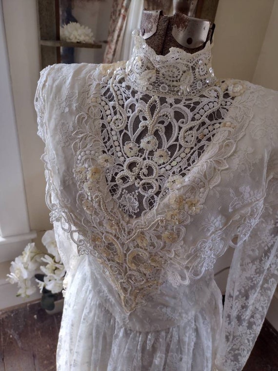 1980s Jessica McClintock Victorian Revival Vintage Dress . Wedding . Bridal . Handkerchief Hem . Ivory Satin * White 1980s Jessica McClintock Victorian Revival Vintage Dress . Wedding . Bridal . Handkerchief Hem . Ivory Satin * White