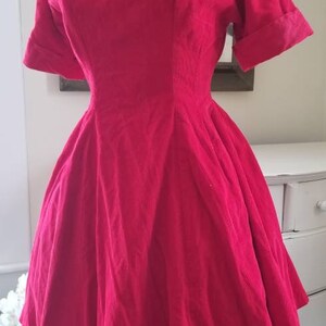 1960s Vintage Mini Dress Red Corduroy Fit & Flare Skater Monogram Initial R Babydoll Rockabilly image 3