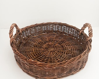 Cestino rotondo in vimini europeo, cestino intrecciato resistente con manici, decorazione da parete con cestino in salice, cestino piatto fatto a mano, grande vassoio per la colazione nel Regno Unito