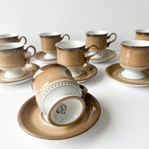 Set of 16 Vintage Denby Sevilla Cups and Saucers, 1980s Denby Coffee Cup Set, Vintage Tea Set 8 Settings, Light Brown Denby Tea Cup Set UK