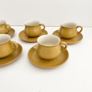 Set of 10 Vintage Denby Ode Cups and Saucers, 1960s Denby Coffee Cup Set, Vintage Tea Set 5 Settings, Mustard Denby Tea Cup Set UK
