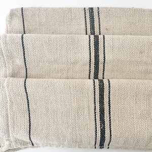 Antique Grainsack Fabric with Black Stripes, Vintage Grain sack Farmhouse, Antique Linen Feedsack Upholstery, Hungarian Floursack BLK22