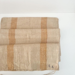 Unique Antique Linen Grain Sack with Brown Stripe, Vintage Grain sack for Upholstery, Farmhouse Feedsack UK, Vintage Grain Sack Sewing BR6-7