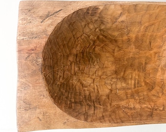 Ciotola per impastare vintage extra lunga, ciotola per impastare antica in legno intagliato a mano, ciotola decorativa in stile rustico, centrotavola in stile country con manici (Regno Unito)