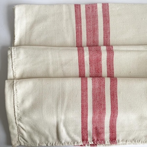 Antique Linen Grain Sack with Red Stripe, Vintage Grainsack for Upholstery, Farmhouse Feedsacks UK, Rustic Grain Sack Pillow Sewing R14