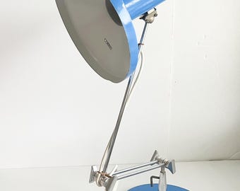 Extra Large Vintage Adjustable Desk Lamp Fully Working, Retro Hungarian Table Lamp 1970, Vintage Desk Lamp Blue, Mid Century Modern lamp